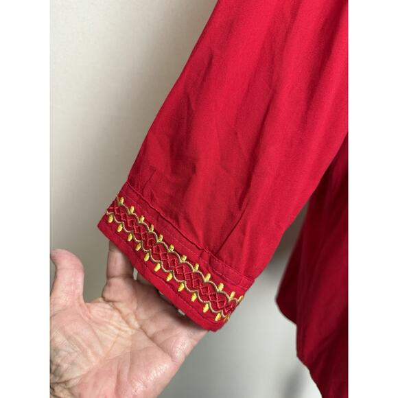 64 Sixty-Five XXL Red Embroidered Top Boho Blouse V-neck Tunic Long Full Sleeves - Picture 3 of 16